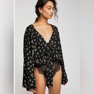 Free People Black Floral Bodysuit